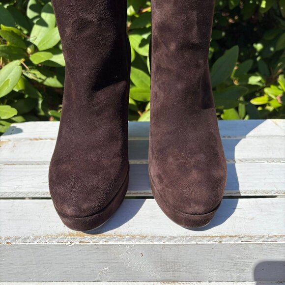 Stuart Weitzman Molten Wedge Boots in Cola Suede - Size 6.5 - Picture 6 of 9